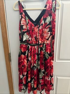 White House Black Market Black Dress with Red Floral Print